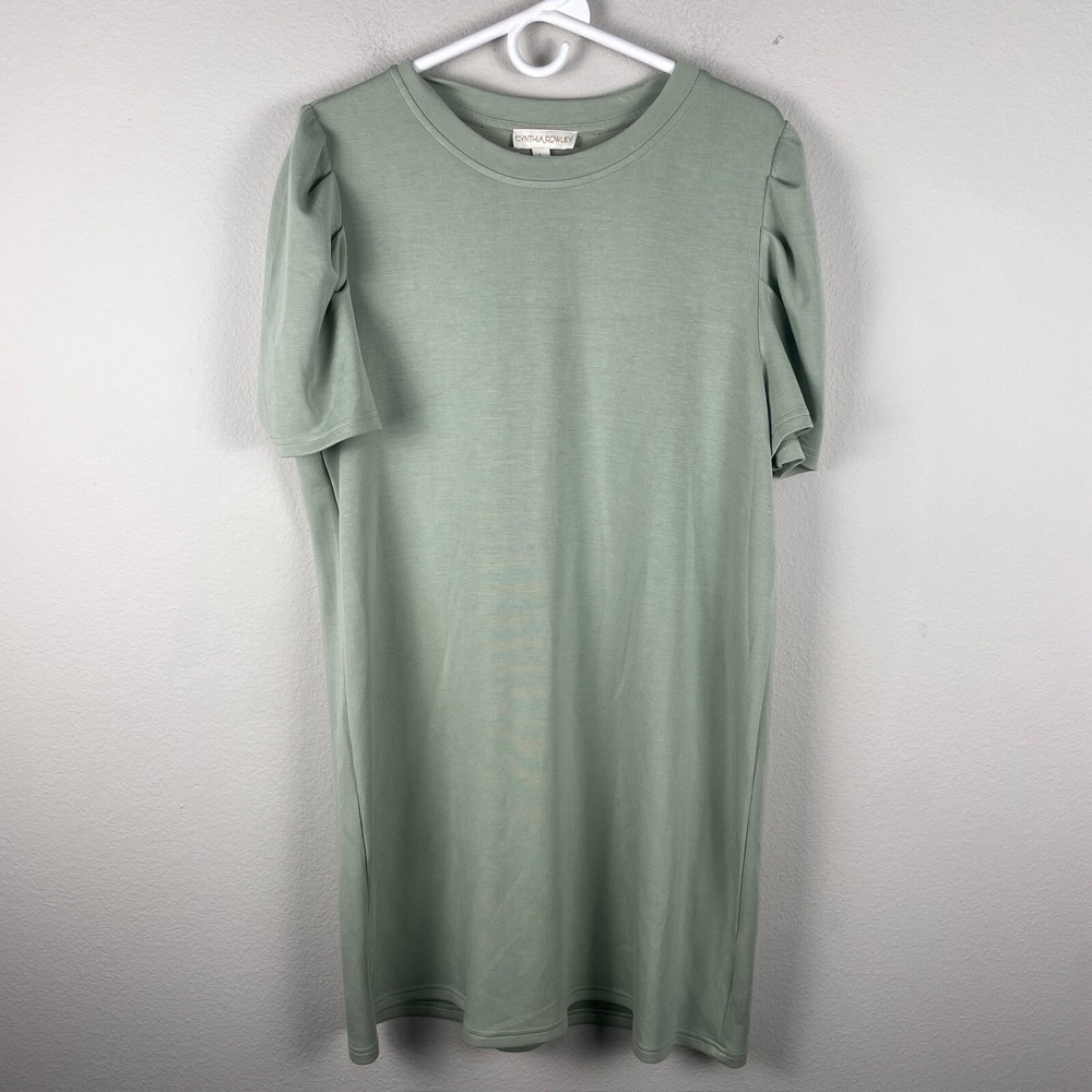 Cynthia Rowley Shirt Dress Large Green Pleated Sleeve